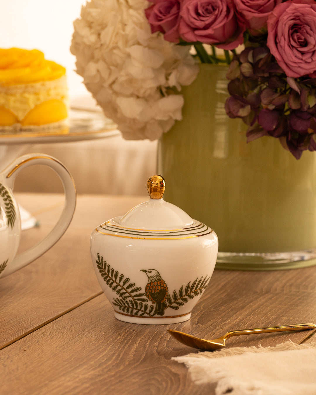 Gilded Fern Sugar Pot