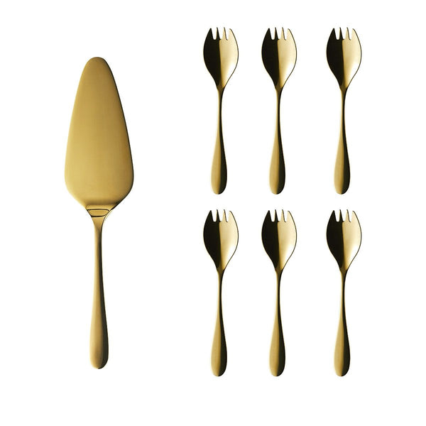 ONDE GOLD FINISH GIFT BOX OF 6 PASTRY FORKS + PASTRY KNIFE